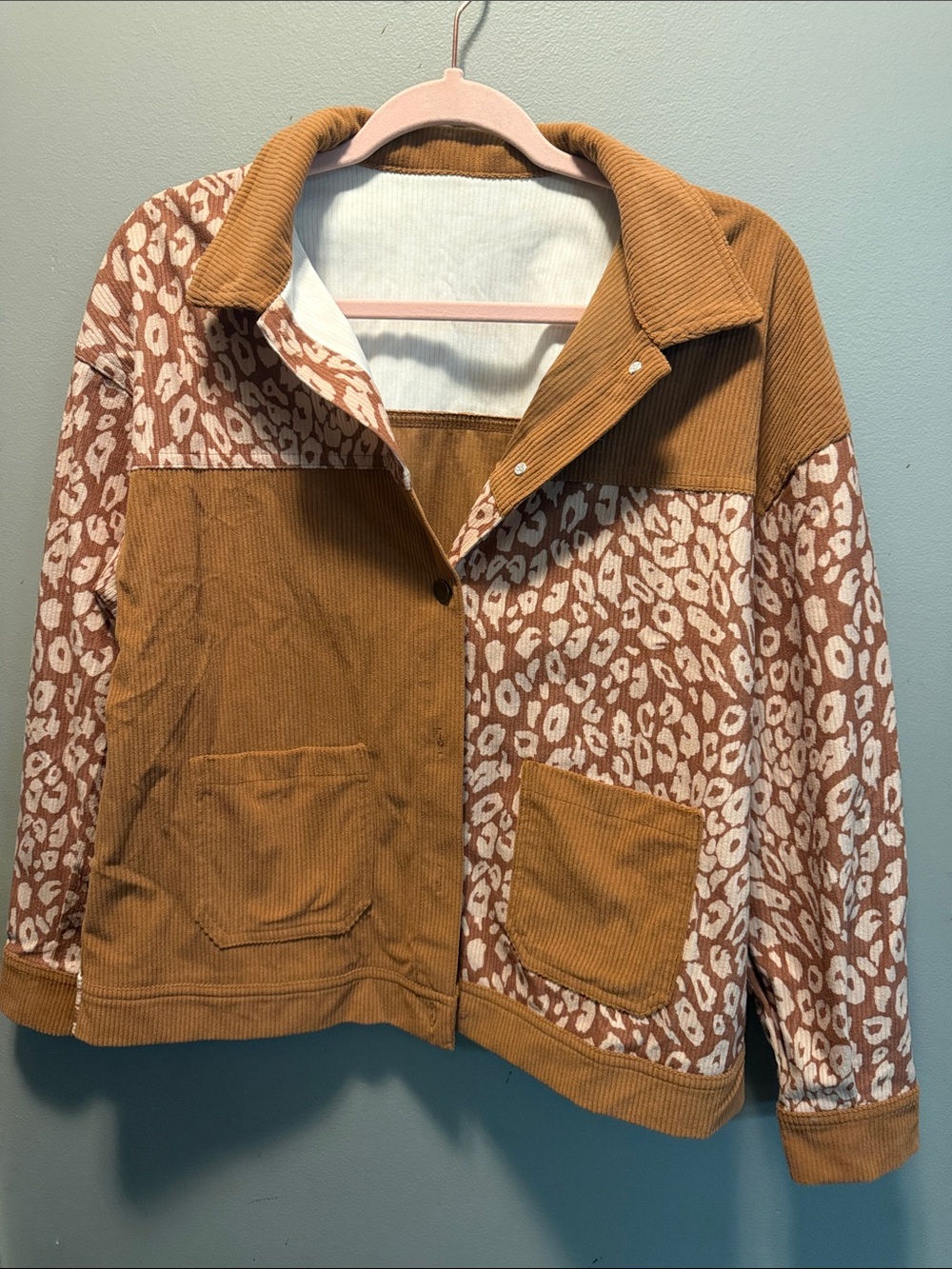 Corduroy Leopard-Print Utility Jacket - Rust